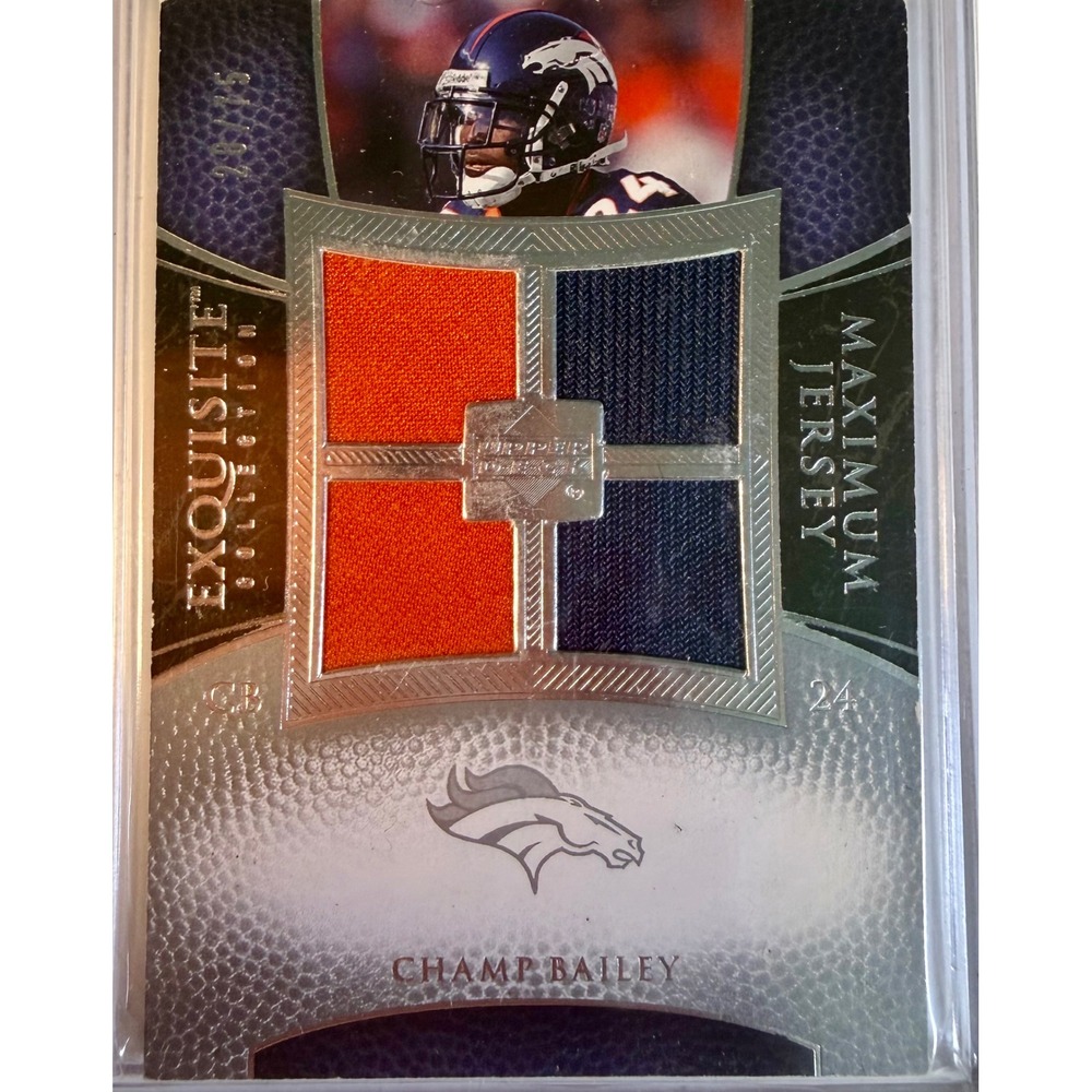 2007 Upper Deck Exquisite Champ Bailey Quad Game Used Jersey Card 28/75 Broncos